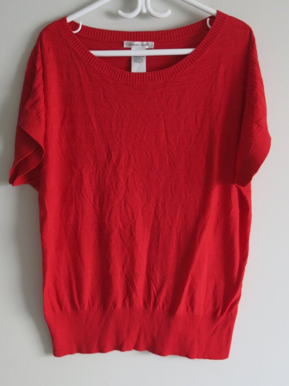 August Silk Cotton Blend Bloody Orange Textured Stripe Cap Sleeve Sweater Top XL